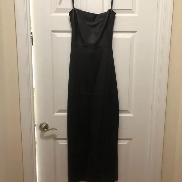 knee length dresses for ladies Beatrice Sheath Black Long Appliques Prom Dress with Spaghetti Straps